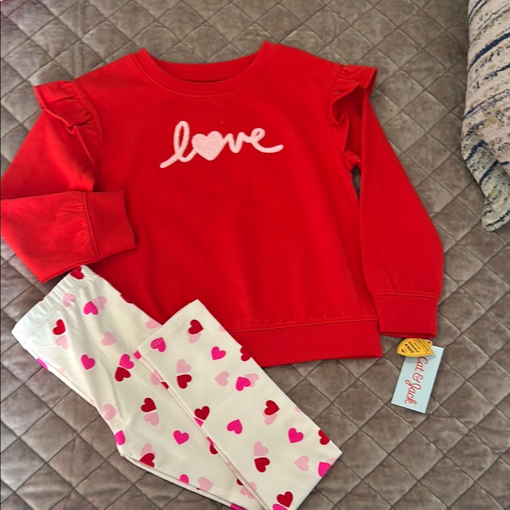 Cat & Jack Red and White Pajama Set with Love Design